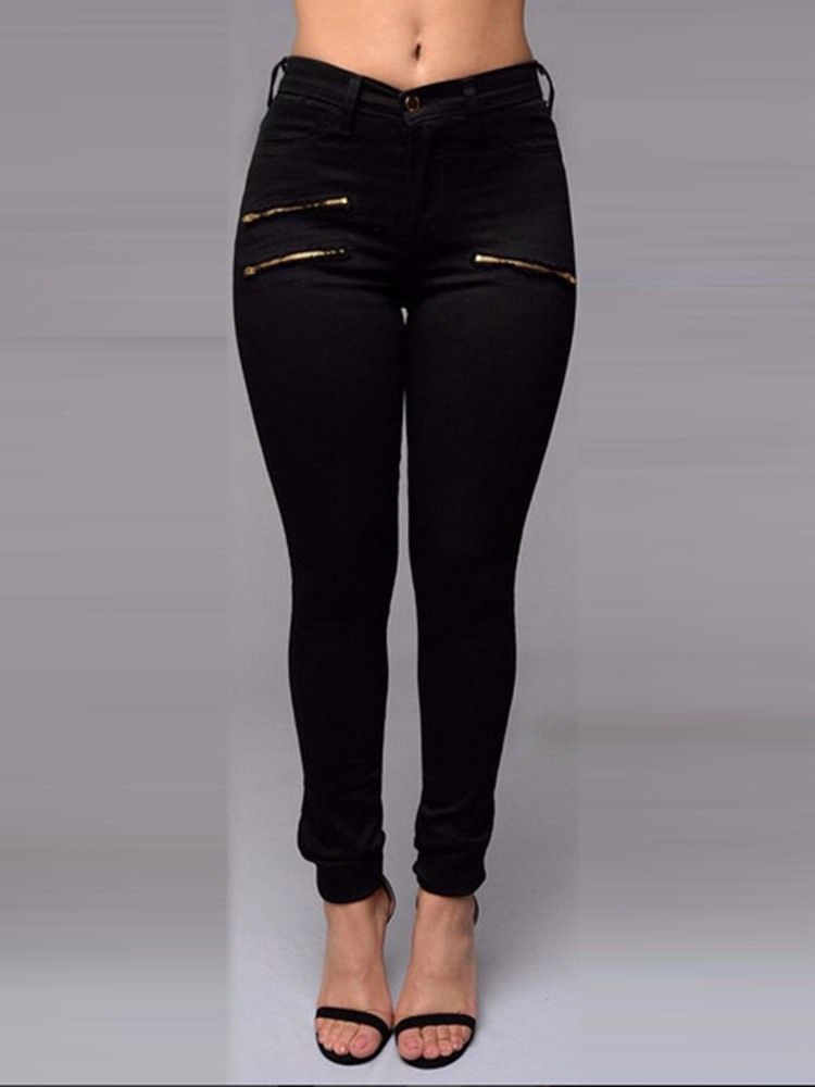 Pantalon Crayon Uni Pour Femme Jean Skinny À Fermeture Éclair