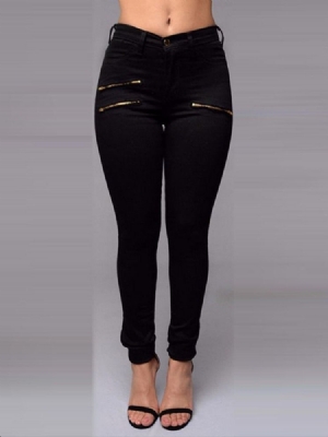 Pantalon Crayon Uni Pour Femme Jean Skinny À Fermeture Éclair