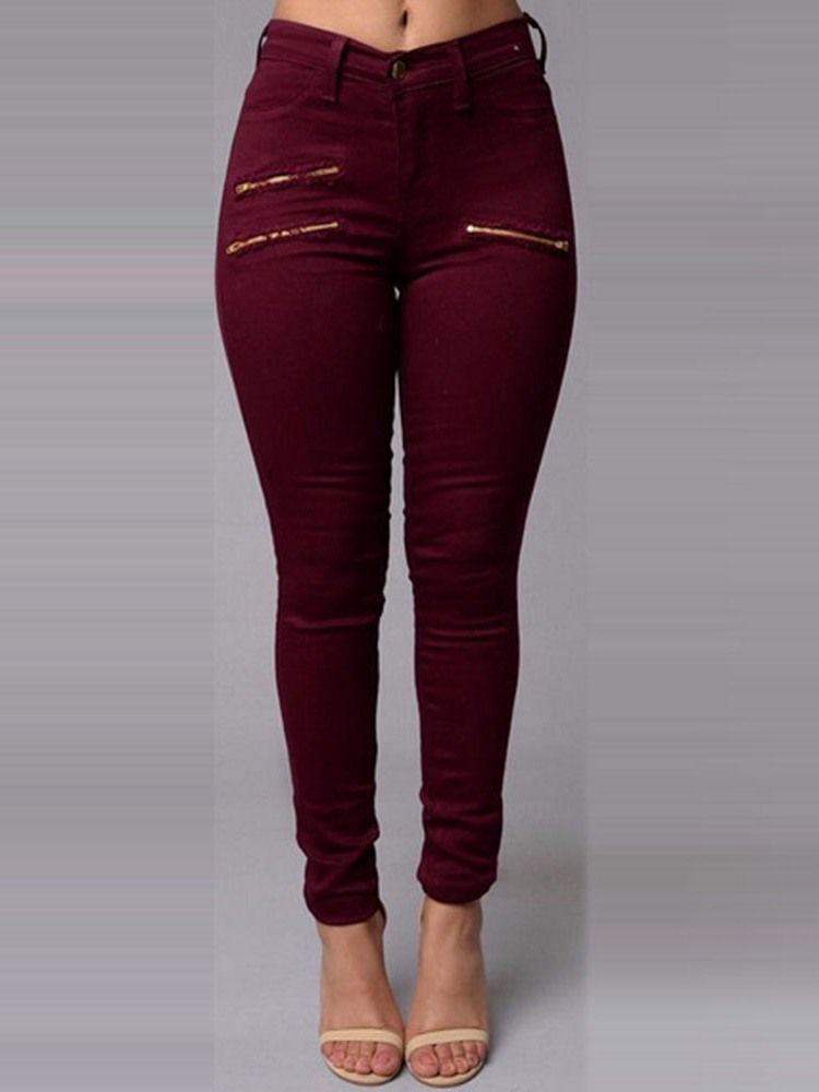 Pantalon Crayon Uni Pour Femme Jean Skinny À Fermeture Éclair