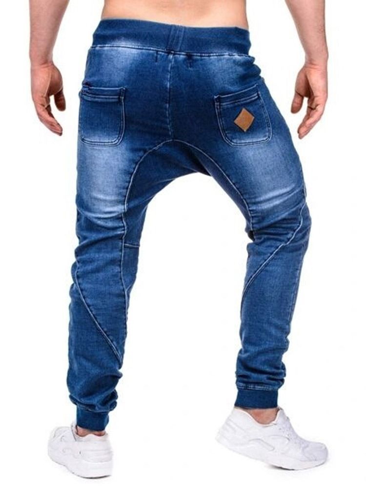 Pantalon Crayon Uni À Fermeture Éclair Jeans Décontractés À Lacets Pour Hommes