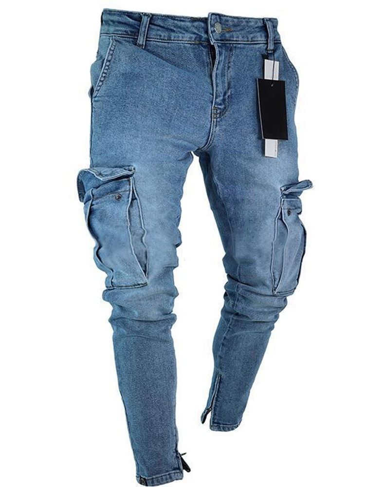 Pantalon Crayon Uni Pour Hommes Jean Européen À Fermeture Éclair