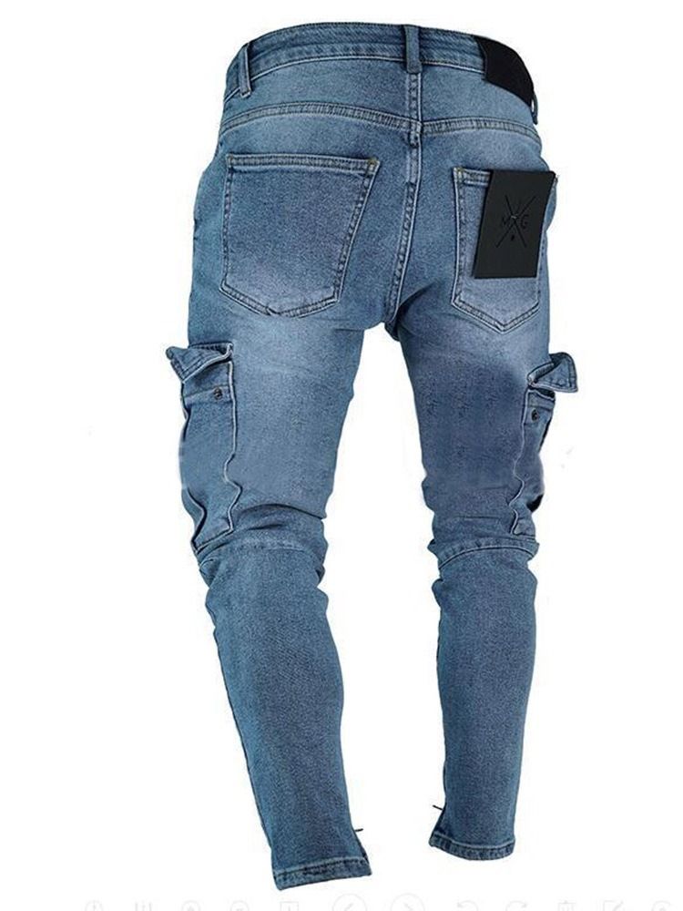 Pantalon Crayon Uni Pour Hommes Jean Européen À Fermeture Éclair