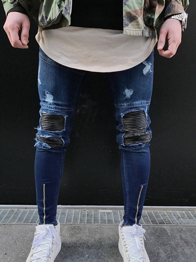 Pantalon Crayon Uni Pour Hommes Jeans À Fermeture Éclair Européenne