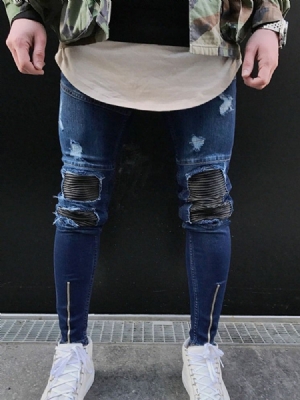 Pantalon Crayon Uni Pour Hommes Jeans À Fermeture Éclair Européenne