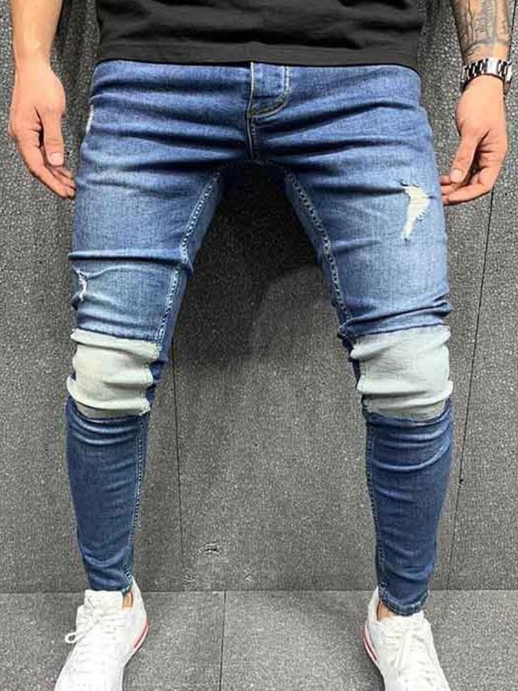 Pantalon Crayon Uni Pour Hommes Jeans À Fermeture Éclair Vintage