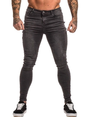 Pantalon Crayon Uni À Poche Zipper Jeans Décontractés Pour Hommes