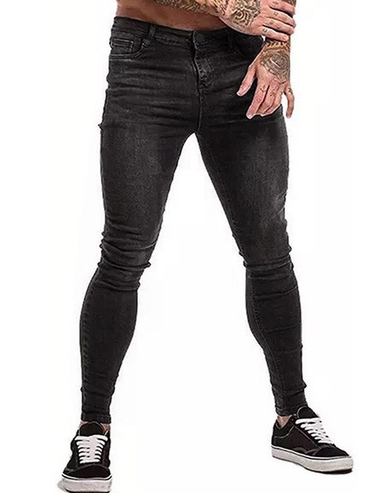 Pantalon Crayon Uni À Poche Zipper Jeans Décontractés Pour Hommes