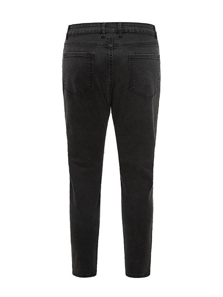 Pantalon Crayon Uni À Poche Zipper Jeans Décontractés Pour Hommes