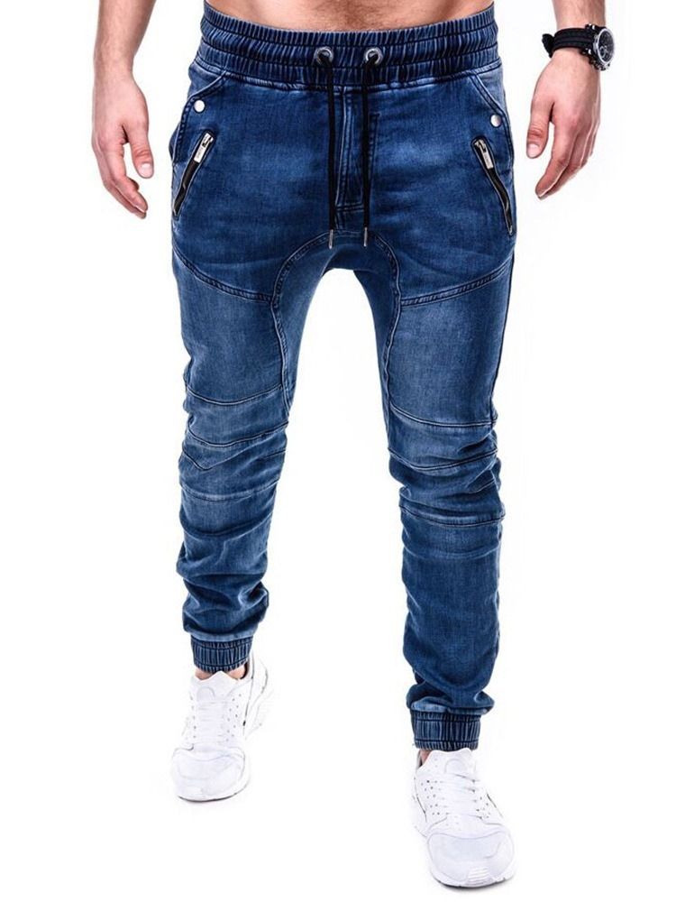 Pantalon Crayon Uni Zipper Casual Jeans Taille Moyenne Pour Hommes