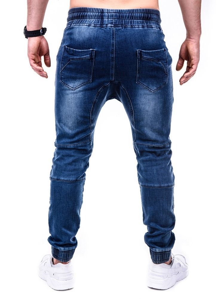 Pantalon Crayon Uni Zipper Casual Jeans Taille Moyenne Pour Hommes