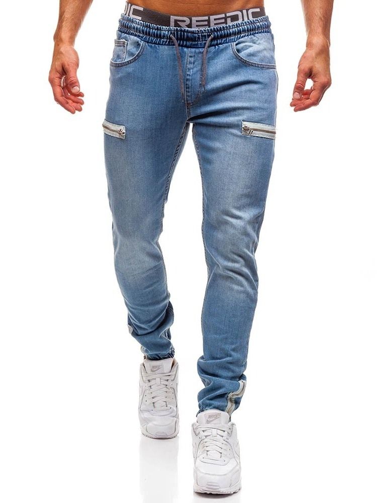 Pantalon Crayon Unie Fermeture Éclair Taille Basse Jeans Décontractés Pour Hommes