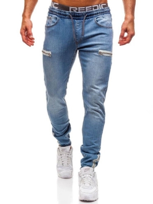 Pantalon Crayon Unie Fermeture Éclair Taille Basse Jeans Décontractés Pour Hommes