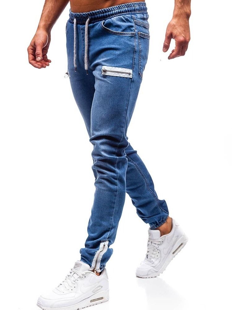 Pantalon Crayon Unie Fermeture Éclair Taille Basse Jeans Décontractés Pour Hommes