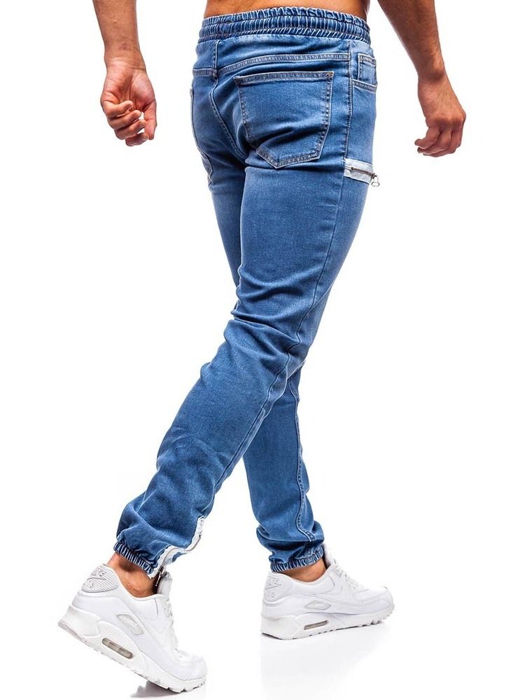 Pantalon Crayon Unie Fermeture Éclair Taille Basse Jeans Décontractés Pour Hommes