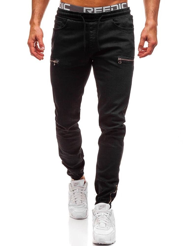 Pantalon Crayon Unie Fermeture Éclair Taille Basse Jeans Décontractés Pour Hommes