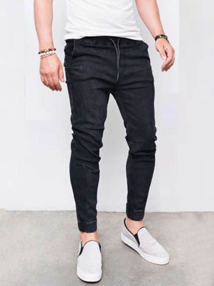 Pantalon Crayon Unie Poche Jeans Décontractés Pour Hommes