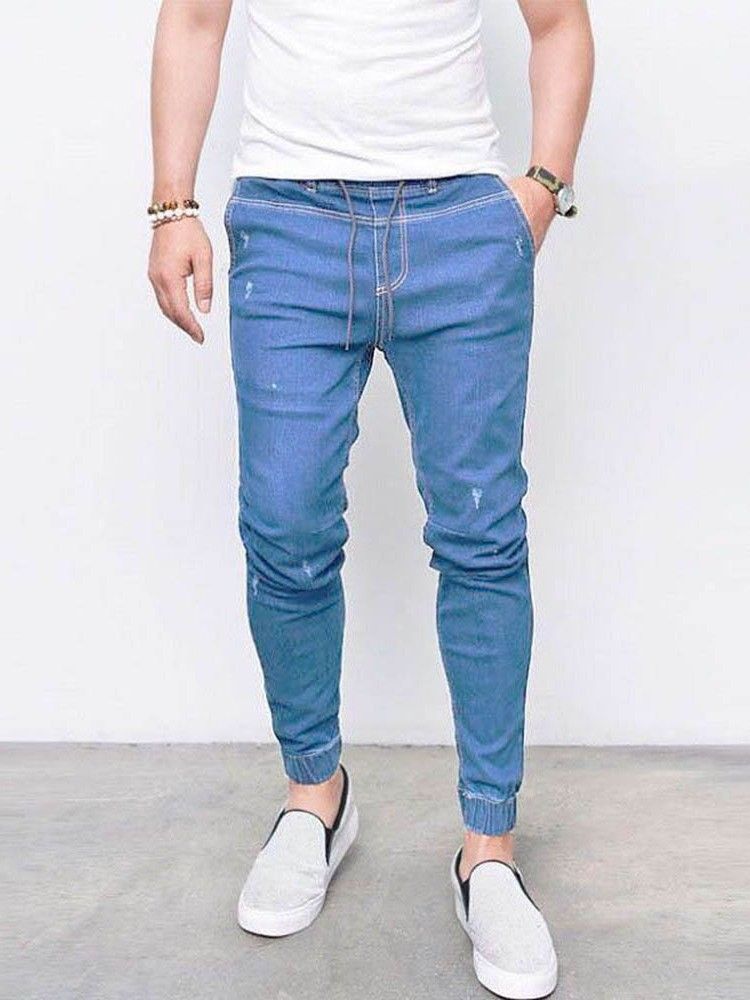 Pantalon Crayon Unie Poche Jeans Décontractés Pour Hommes