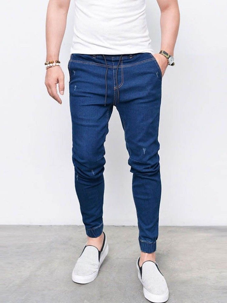 Pantalon Crayon Unie Poche Jeans Décontractés Pour Hommes