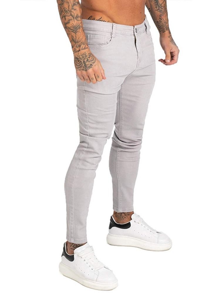 Pantalon Crayon Unie Poche Sport Fermeture Éclair Jeans Pour Hommes