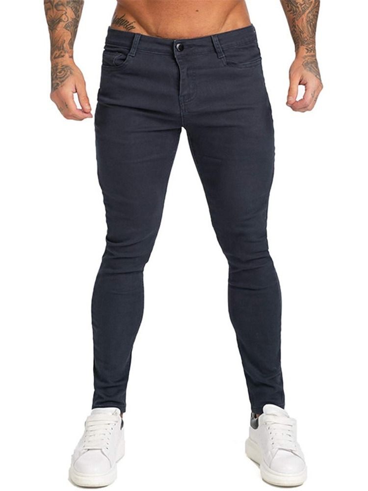 Pantalon Crayon Unie Poche Sport Fermeture Éclair Jeans Pour Hommes