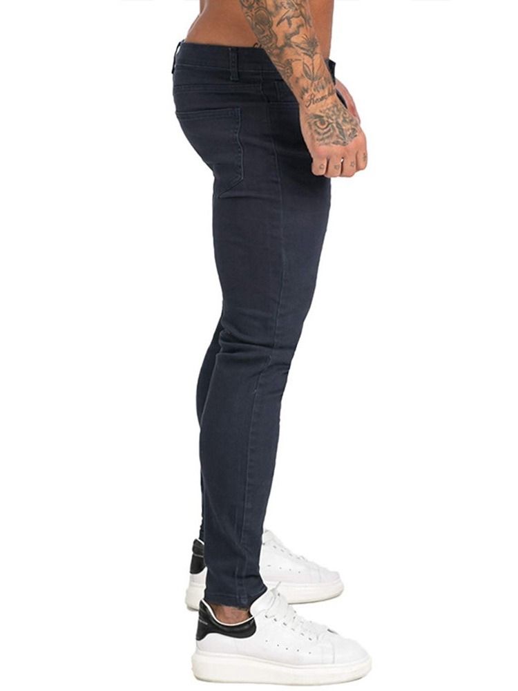 Pantalon Crayon Unie Poche Sport Fermeture Éclair Jeans Pour Hommes