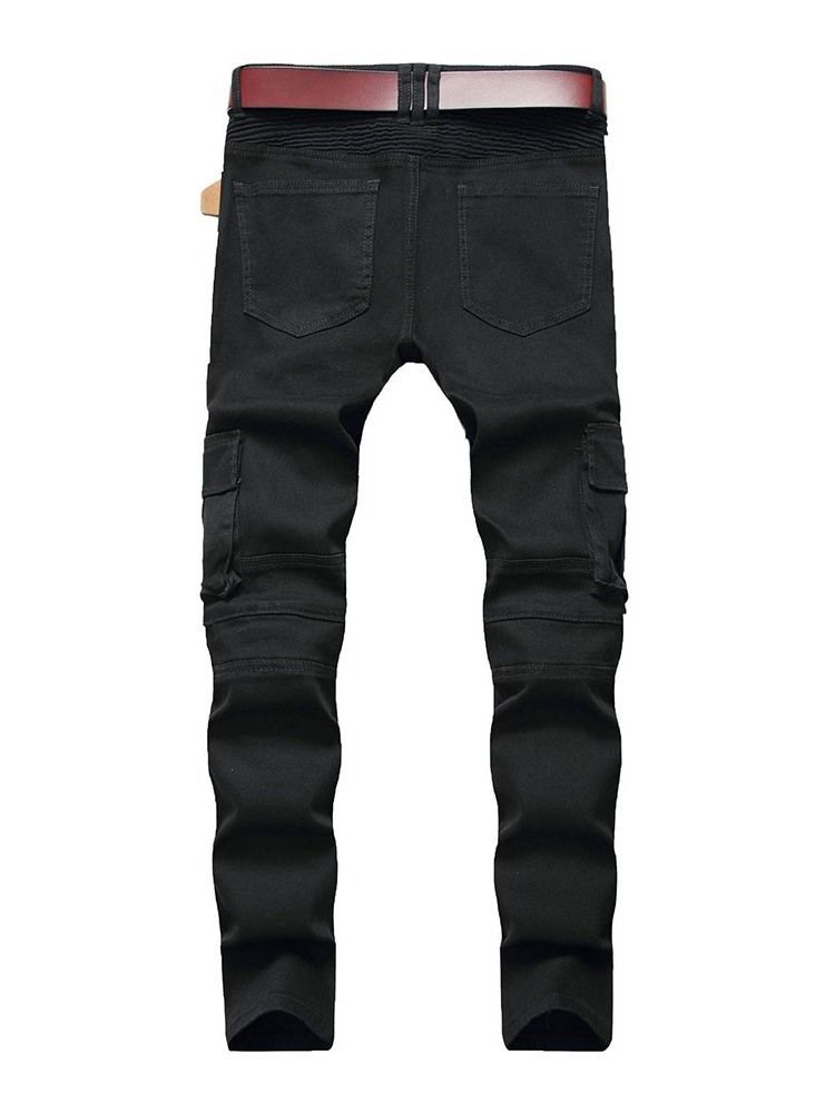 Pantalon Crayon Unie Poche Taille Moyenne Jean Pour Hommes