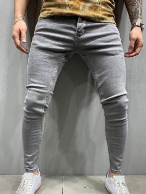 Pantalon Crayon Unie Poche Zippée Jeans Décontractés Pour Hommes