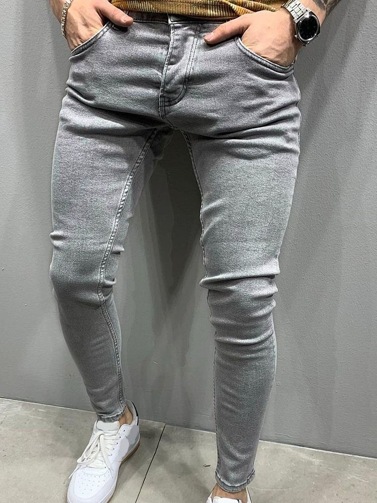 Pantalon Crayon Unie Poche Zippée Jeans Décontractés Pour Hommes