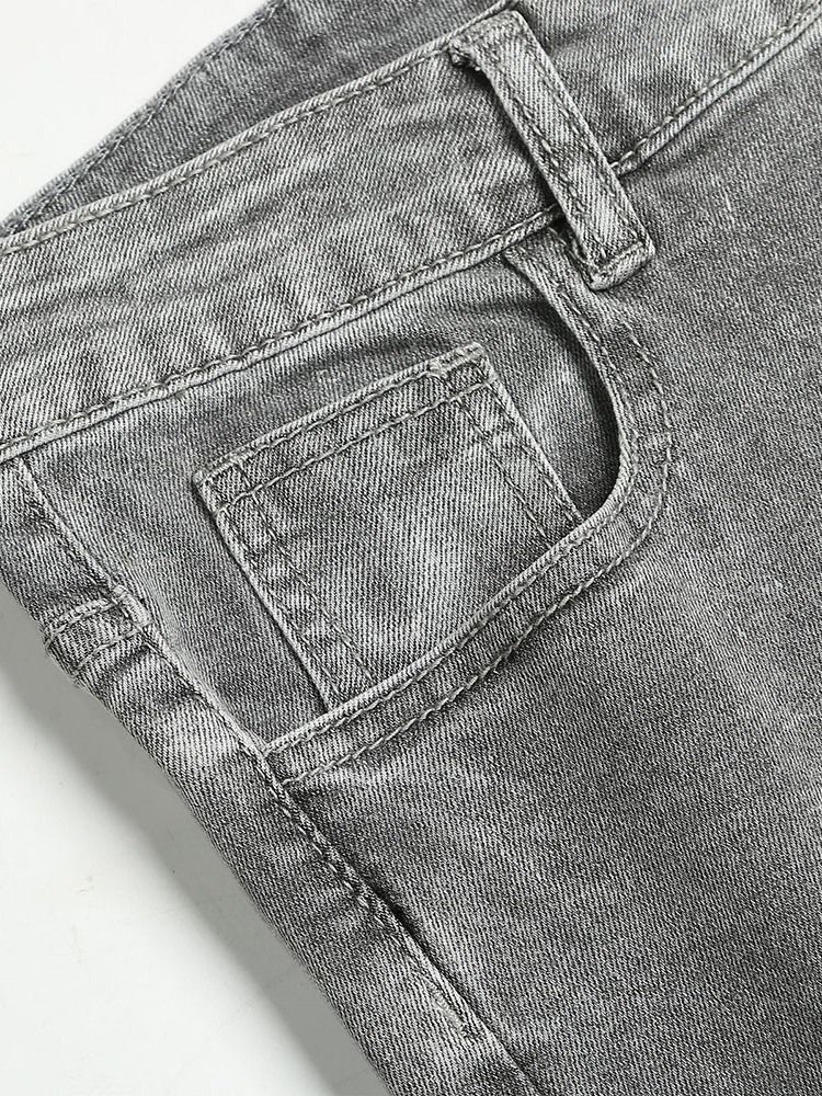 Pantalon Crayon Unie Poche Zippée Jeans Décontractés Pour Hommes