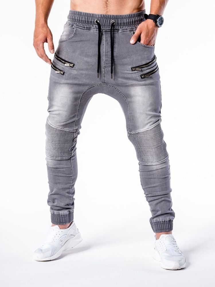 Pantalon Crayon Zipper Casual Jeans Taille Moyenne Pour Hommes