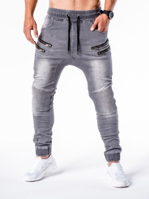 Pantalon Crayon Zipper Casual Jeans Taille Moyenne Pour Hommes