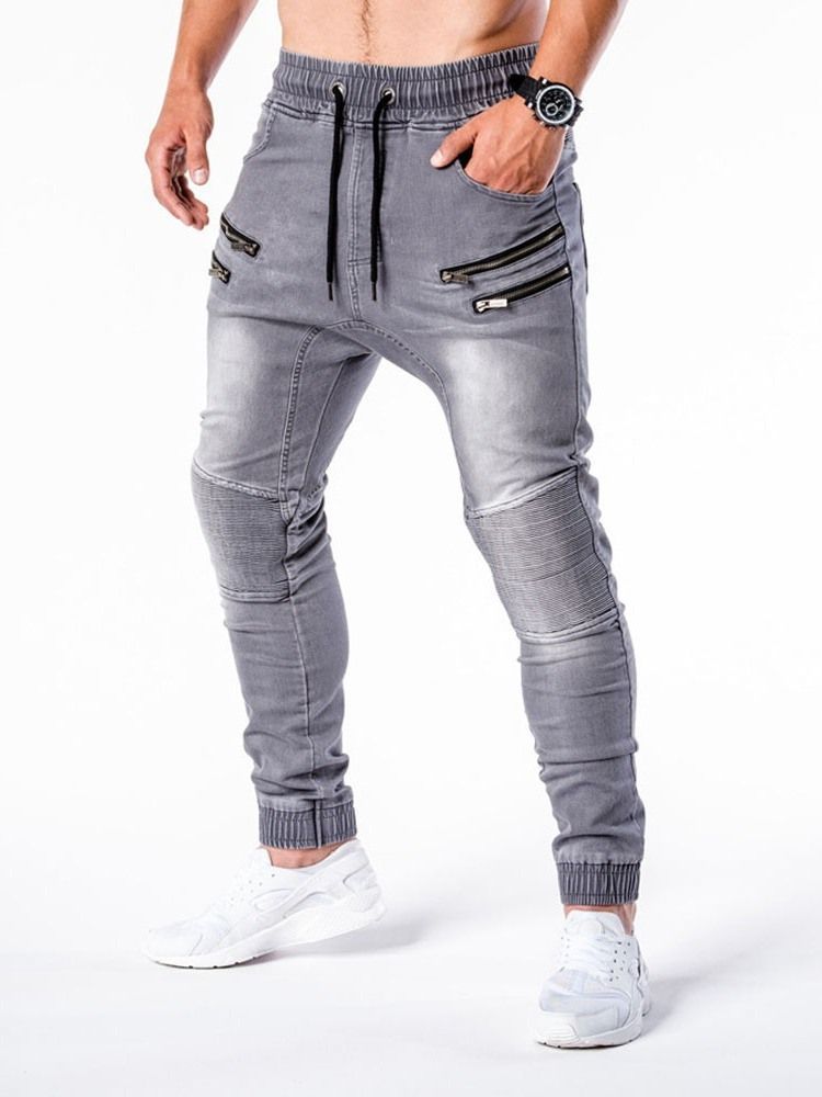 Pantalon Crayon Zipper Casual Jeans Taille Moyenne Pour Hommes