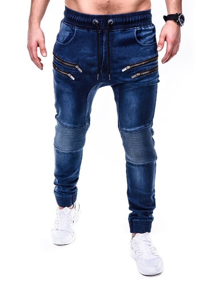 Pantalon Crayon Zipper Casual Jeans Taille Moyenne Pour Hommes