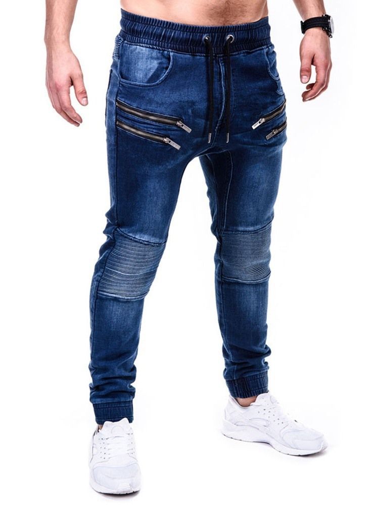 Pantalon Crayon Zipper Casual Jeans Taille Moyenne Pour Hommes