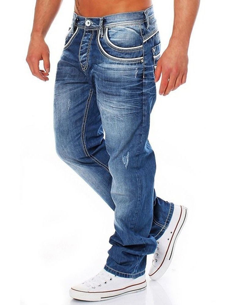 Pantalon En Denim Décontracté Pour Hommes Avec Fermeture À Glissière Droite