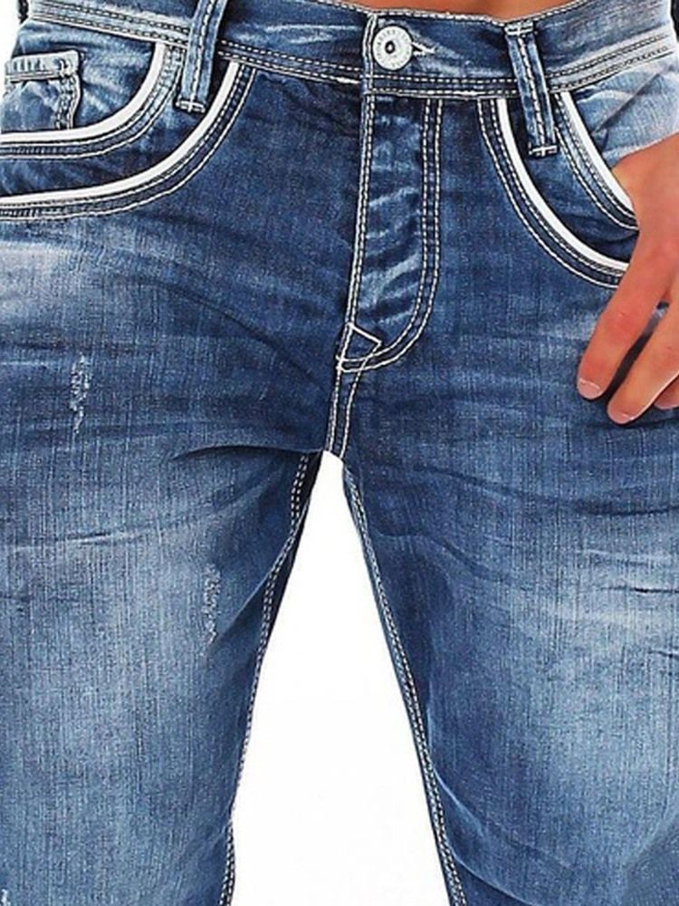 Pantalon En Denim Décontracté Pour Hommes Avec Fermeture À Glissière Droite