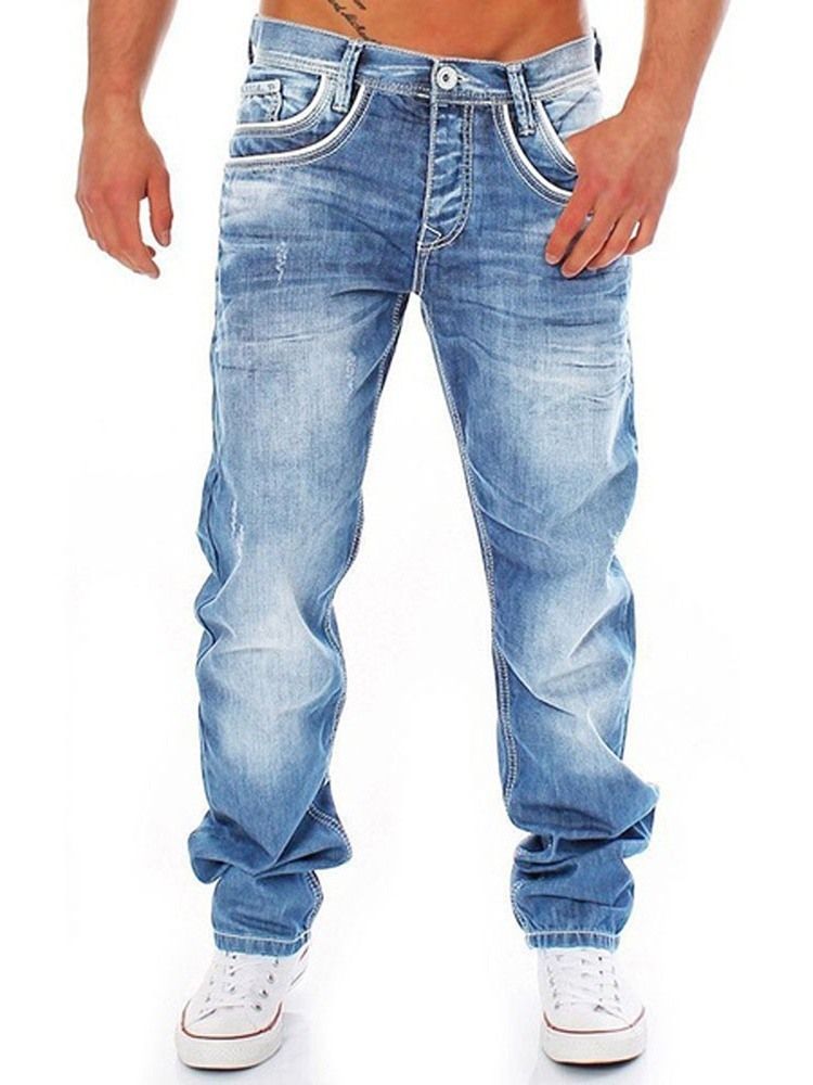 Pantalon En Denim Décontracté Pour Hommes Avec Fermeture À Glissière Droite