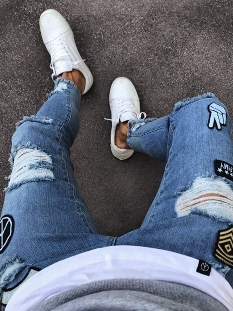 Vêtements Pour Hommes Jean Skinny Déchiré Bleu Usé