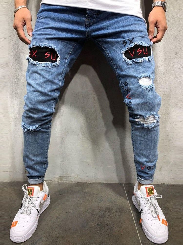 Zipper Color Block Jeans Décontractés À Glissière Pour Hommes