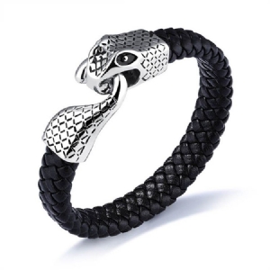 Bracelet En Cuir À Boucle Serpent En Acier Inoxydable Pour Homme