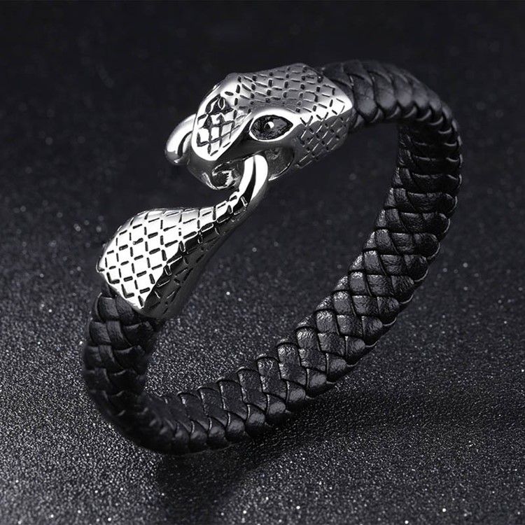 Bracelet En Cuir À Boucle Serpent En Acier Inoxydable Pour Homme