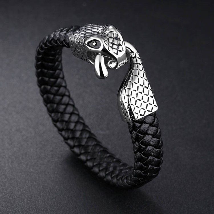 Bracelet En Cuir À Boucle Serpent En Acier Inoxydable Pour Homme