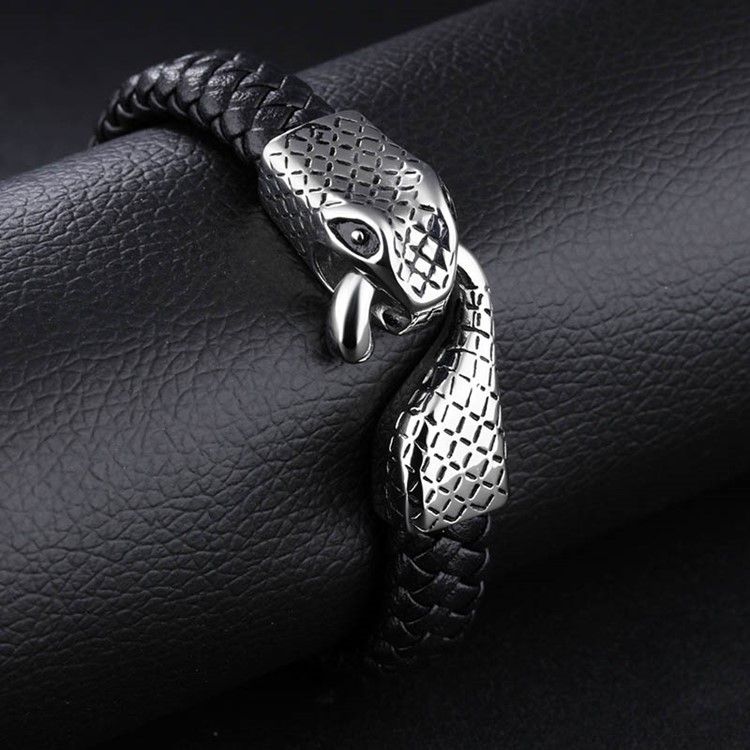 Bracelet En Cuir À Boucle Serpent En Acier Inoxydable Pour Homme