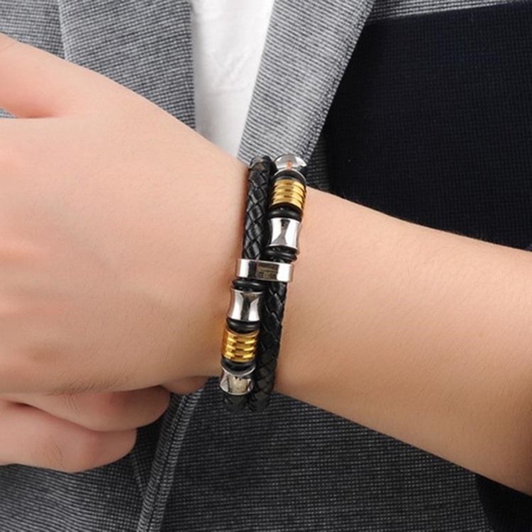 Bracelet Pour Homme En Cuir Tissé