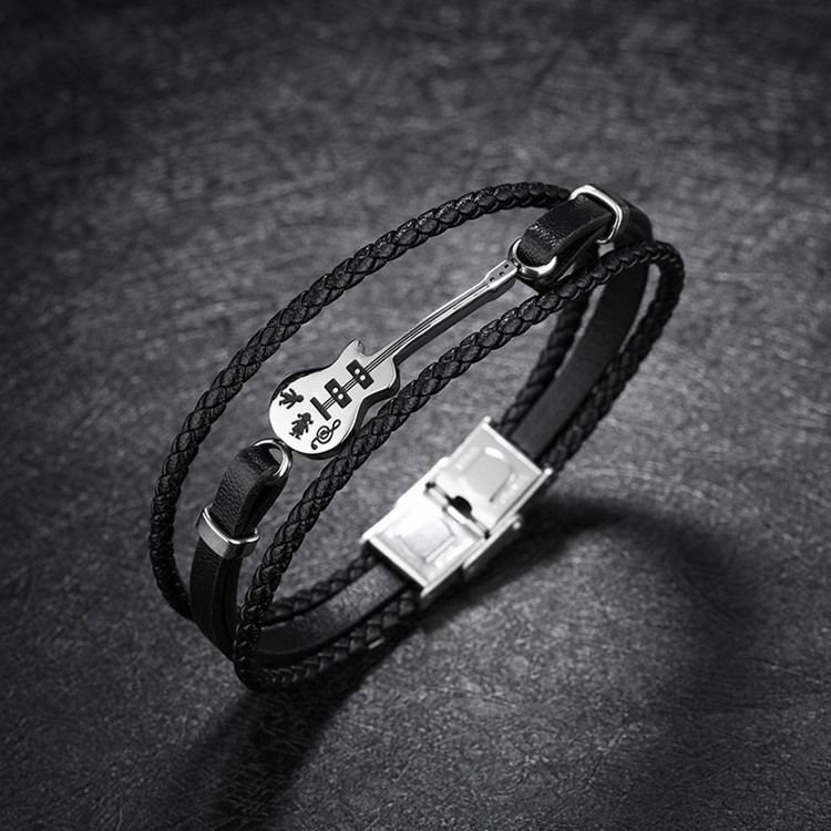 Bracelet Pour Homme En Tricot De Cuir De Guitare