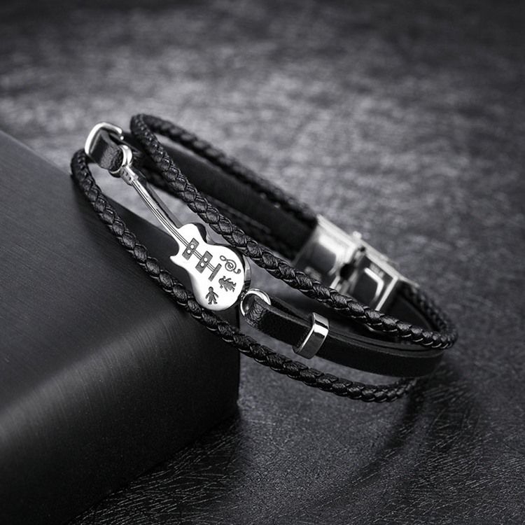 Bracelet Pour Homme En Tricot De Cuir De Guitare