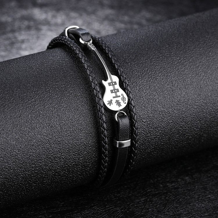 Bracelet Pour Homme En Tricot De Cuir De Guitare