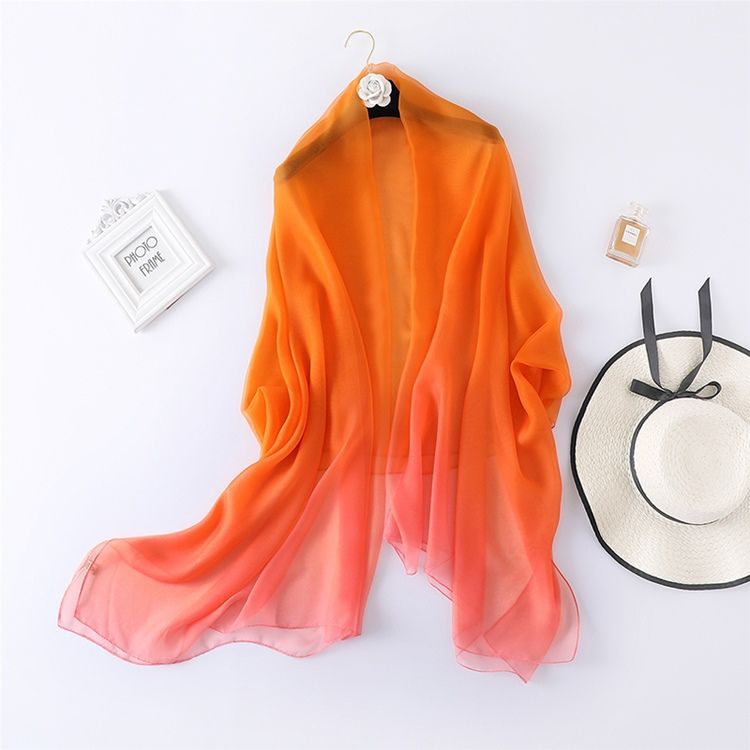 Foulard Charmeuse Corail Vivant Pour Femme