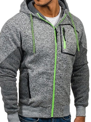 Cardigan À Blocs De Couleur En Molleton Artificiel Loose Hoodies Décontractés Pour Hommes