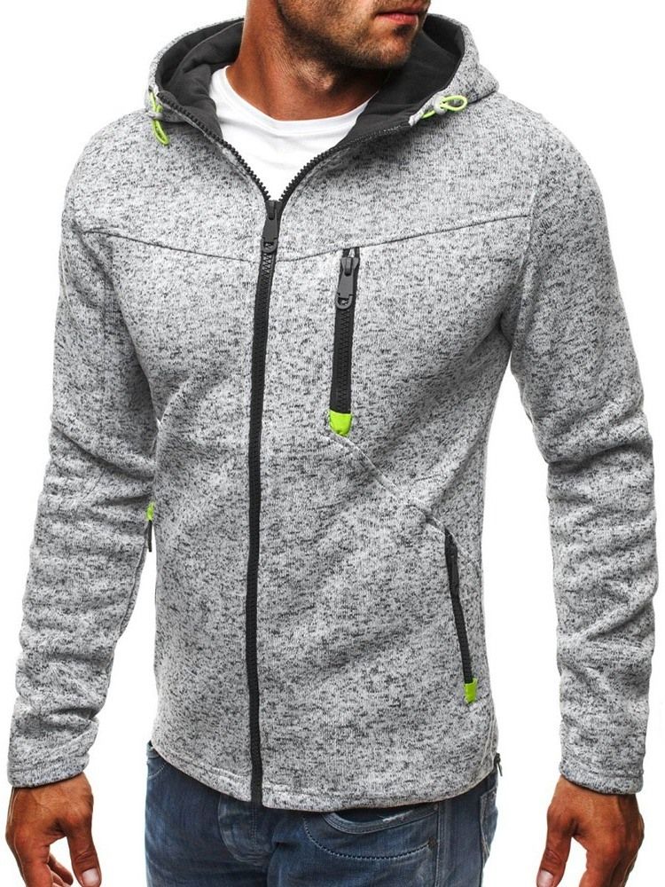 Cardigan Color Block Zipper Casual Hoodies Pour Hommes